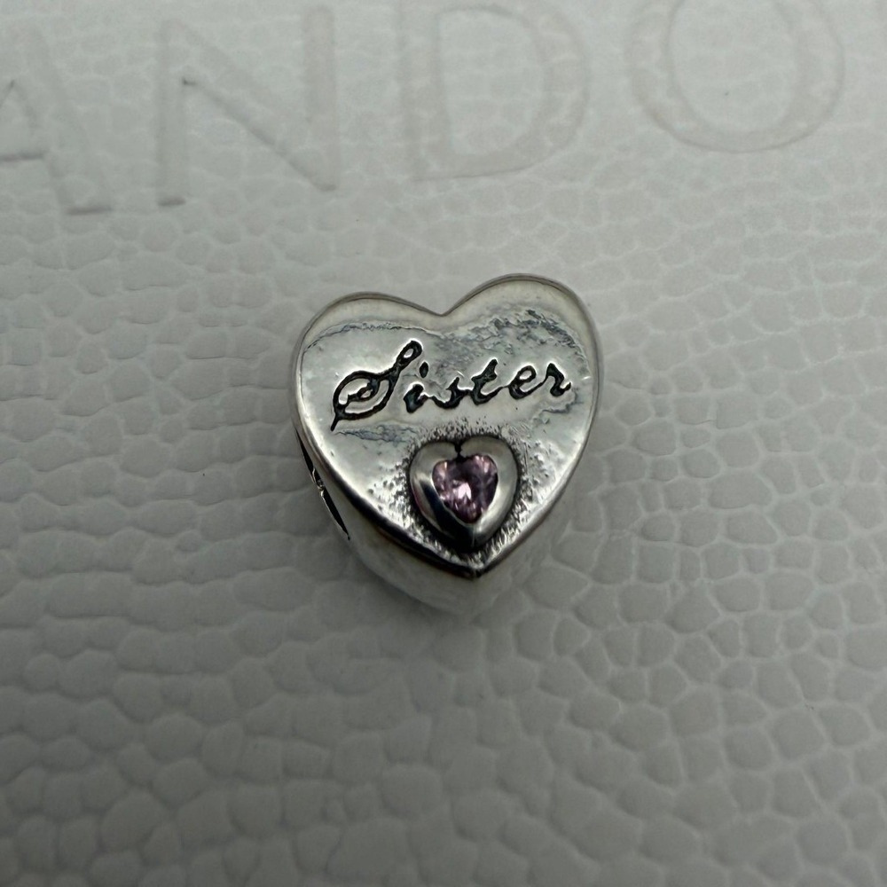 Pandora Sister Heart Charm - Pink Crystal Sterling Silver S925 - NWT